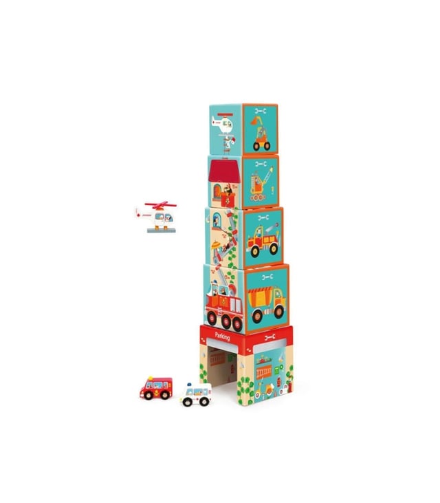Scratch Europe Stacking Tower (5Pcs) With Cars and Helicopter