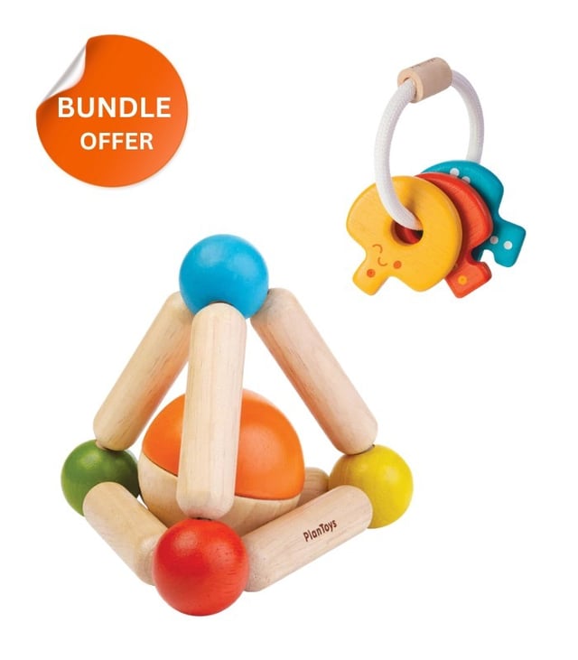 Buy 1 Wooden Triangle Clutching Toy & Get 1 Free Baby Key Rattle