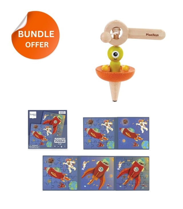 Buy 1 Wooden Spaceship Top and Get 1 Free Space Magnetic Puzzle Book