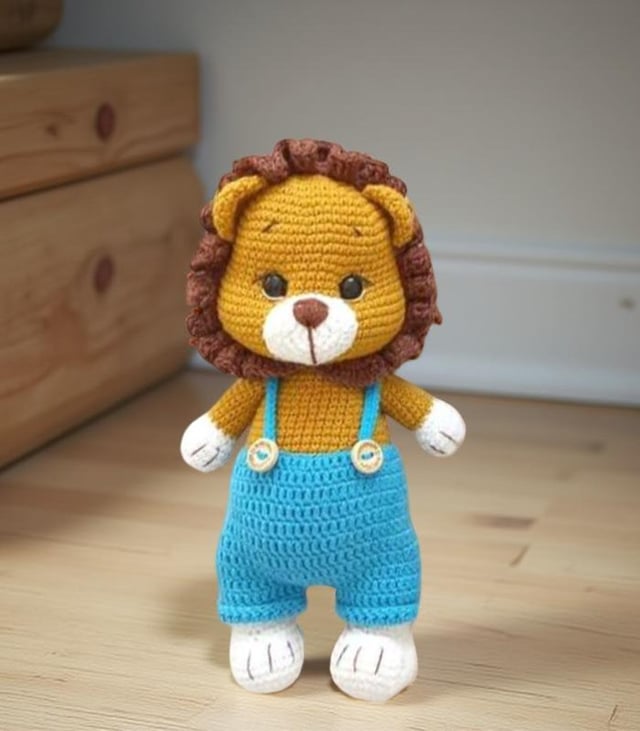 Myrtilus Lion in Blue, Green and Red Shorts by Myrtilus for All Ages