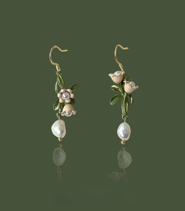 Myrtilus 14K Gold-Plated Asymmetric Freshwater Pearl Earrings – Butterfly & Orchid Motif Jewelry for Women