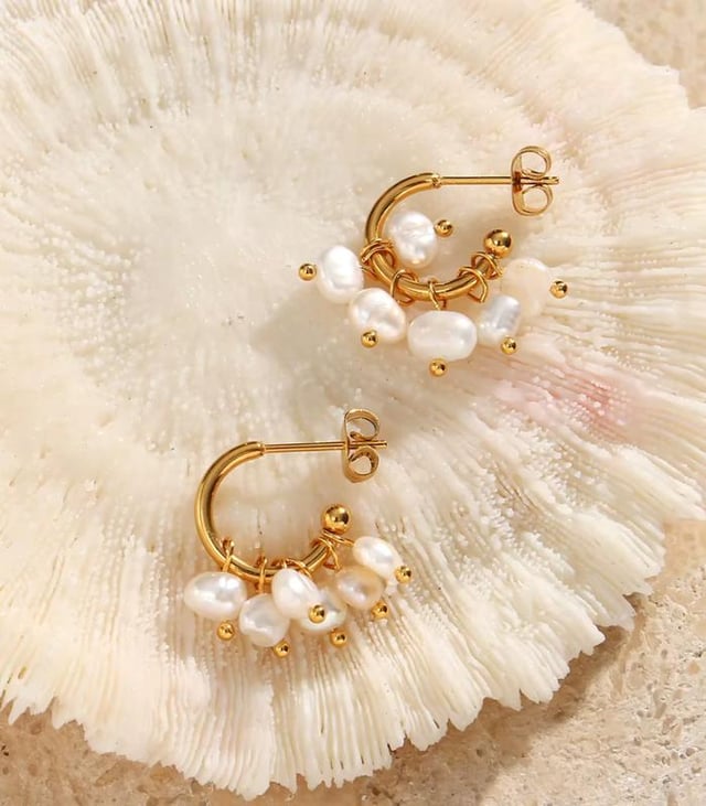 Myrtilus 18K Gold-Plated Baroque Pearl Hoop Earrings – Stainless Steel Jewelry for Women