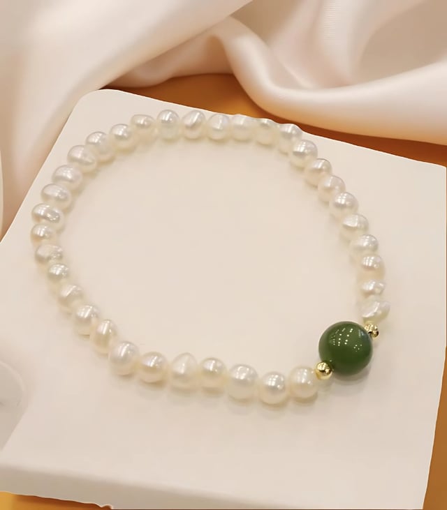 Myrtilus Freshwater Pearl & Jasper Bracelet – Handmade with Beads