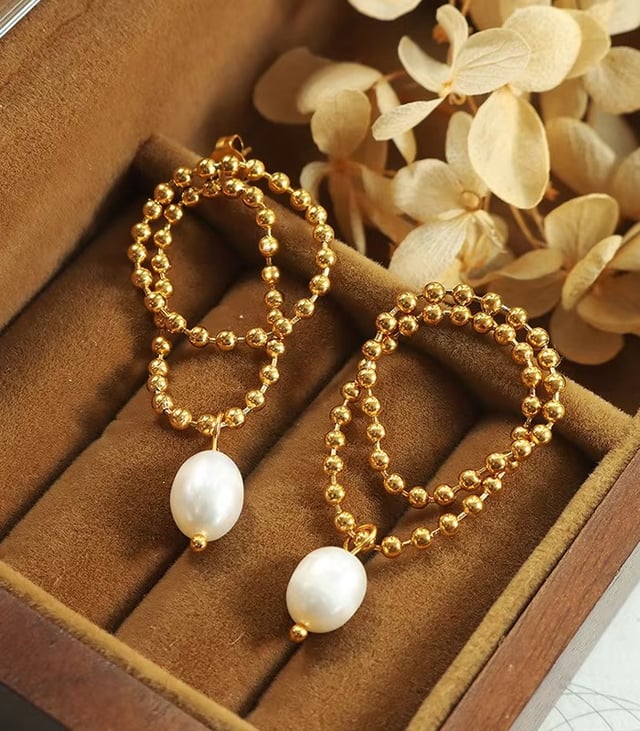 Myrtilus 18K Gold-Plated Women’s Double-Layer Freshwater Pearl Earrings