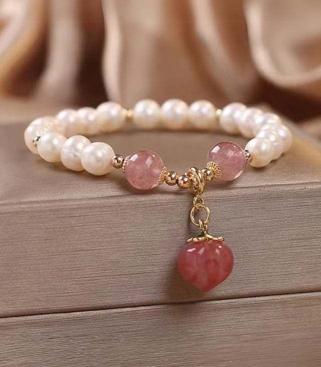 Myrtilus 14K Gold-Plated Pixiu Pearl & Crystal Bracelet – Amethyst & Strawberry Quartz