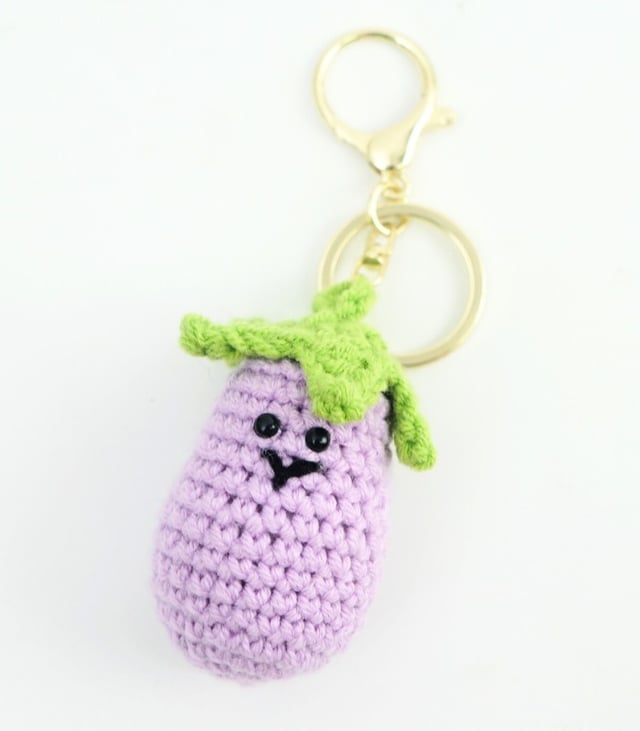 Myrtilus Crochet Eggplant Keychain – Handmade Vegetable Charm