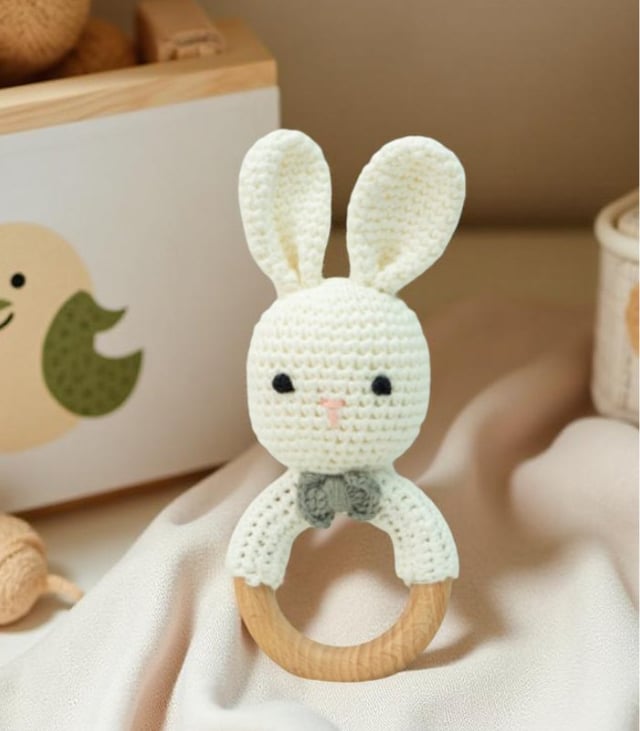 Myrtilus Handmade Crochet Bunny Teether Rattle Ring
