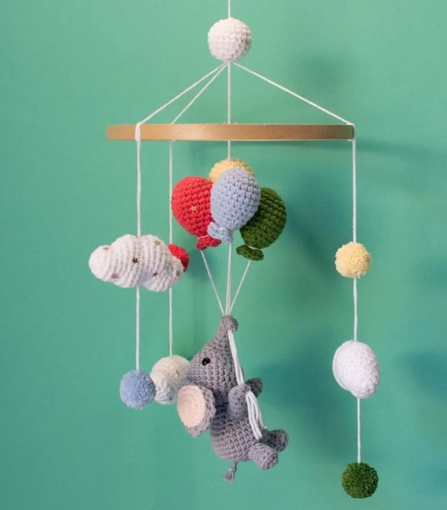 Myrtilus Crochet Elephant Baby Mobile – Handmade in Cotton