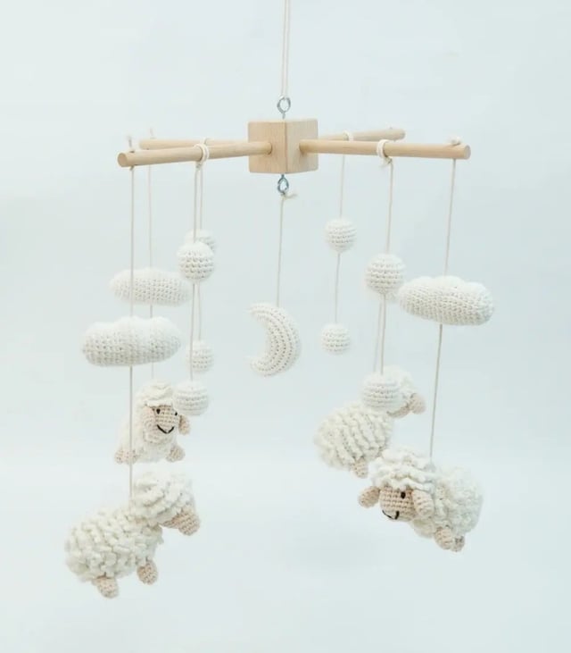 Myrtilus Crochet Sheep & Moon Baby Mobile – Handmade in Cotton
