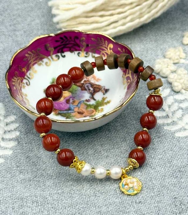 Myrtilus 14K Gold-Plated Carnelian & Pearl Bracelet