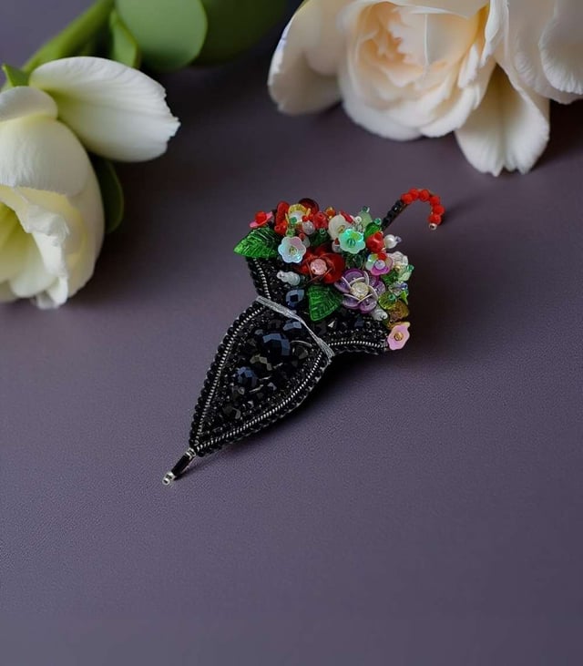 Myrtilus Handmade Beaded Umbrella Brooch Collection (Bloom & Folded Designs)