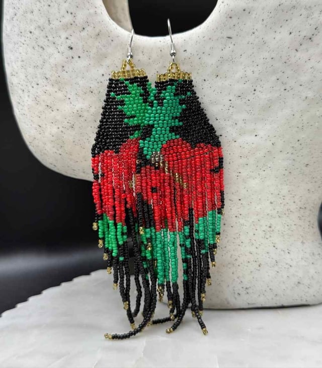 Myrtilus Lampwork Drop Earrings – Tropical Bloom & Beaded Flower Tassel Design
