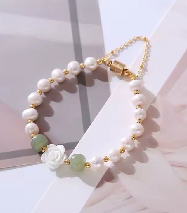 Myrtilus 14K Gold-Plated Pearl & Aventurine Bracelet with Shell Rose