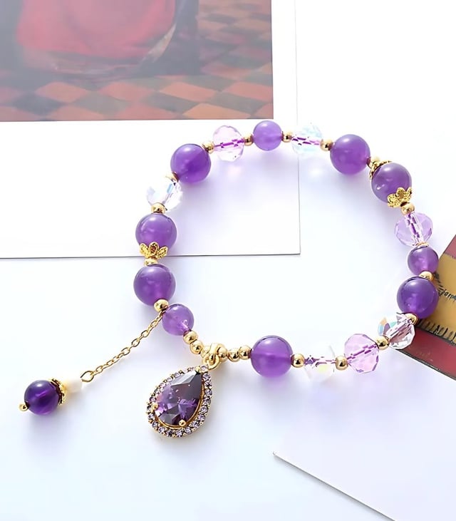 Myrtilus 14K Gold-Plated Amethyst Bracelet with Zircon Heart Pendant