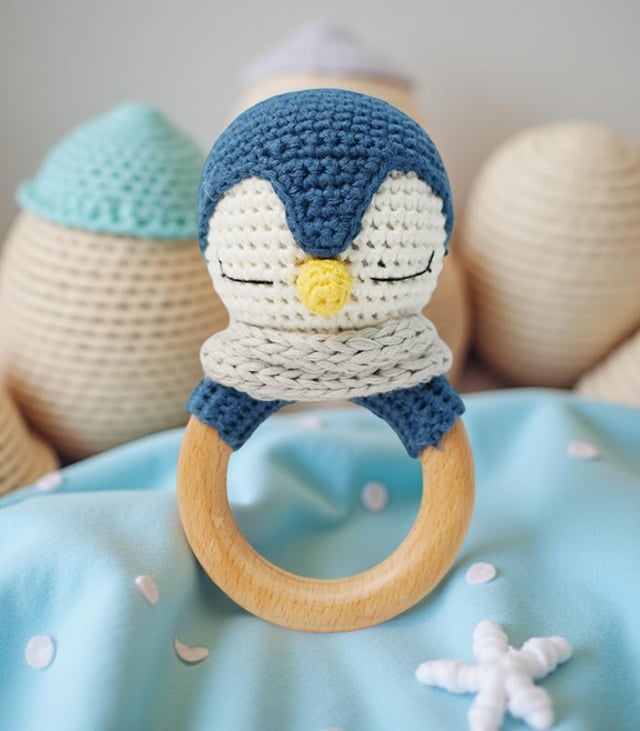 Myrtilus Crochet Penguin Teether – Handmade in Cotton