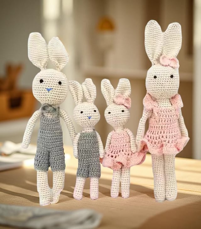 Myrtilus Crochet Bunny Family Set – Handmade in Cotton