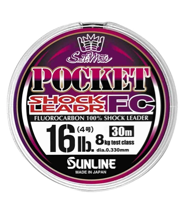 Sunline SaltiMate Pocket Shock Leader FC Line – Abrasion Resistant Fluorocarbon, Natural Clear