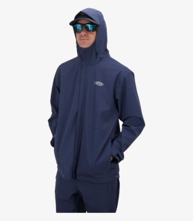 AFTCO Transformer Packable Fishing Jacket for Men Naval Water-Resistant Hooded Rain Shell