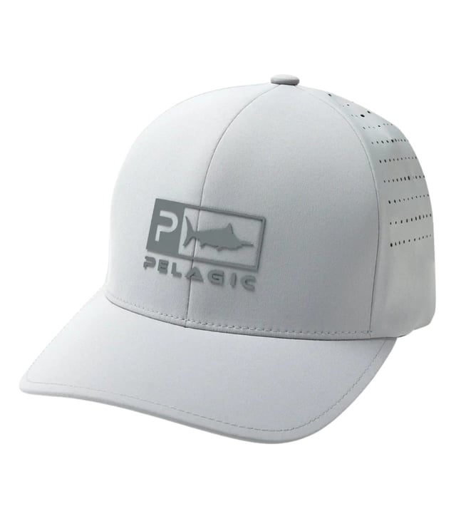 Pelagic Delta Flexfit Hat – Heathered Light Grey (Water & Stain Repellent Performance Cap)