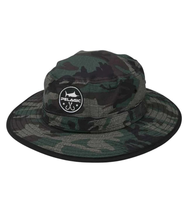 Pelagic Sunsetter Fish Hat Camo UPF 50+ Wide Brim Fishing Sun Hat with Adjustable Strap