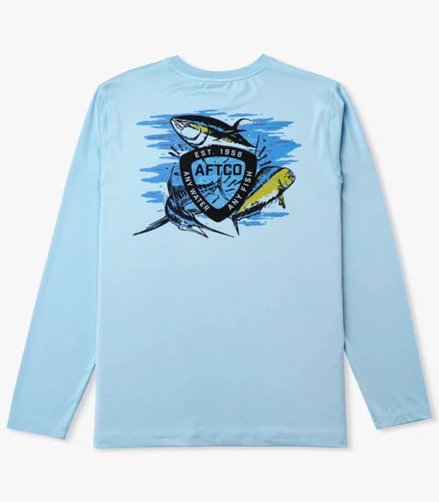 AFTCO Men’s Expedition UVX UPF 50 Long Sleeve Sun Protection Shirt – Airy Blue
